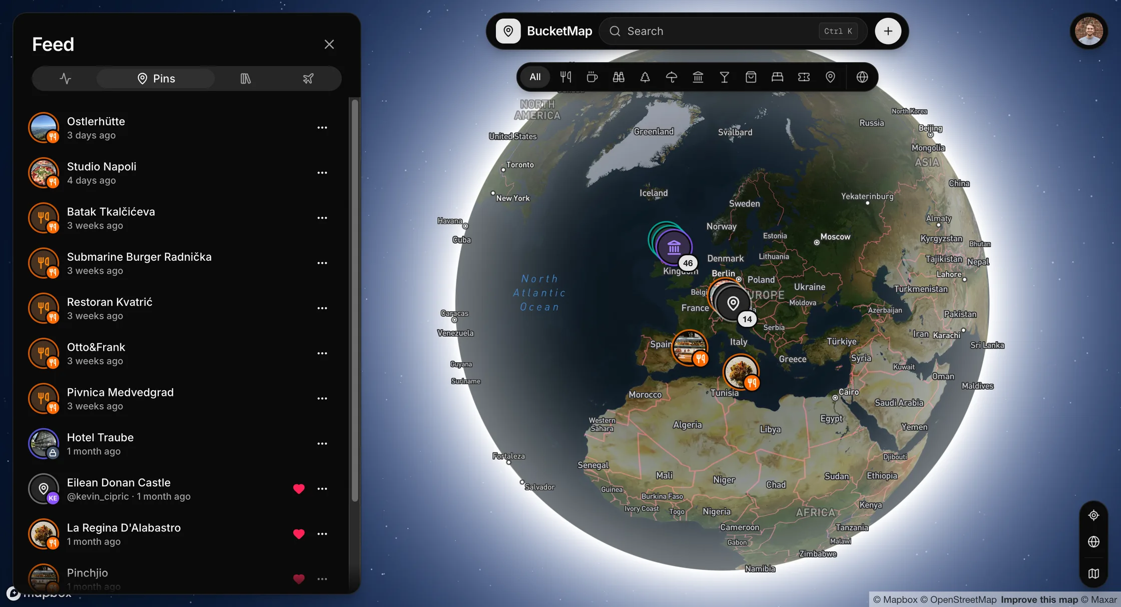 Your whole world on one globe. Every place you've saved is one spin away.